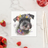 Waterverf Flowers en Schnauzer Puppy Servet (Insitu)