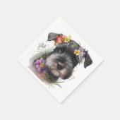 Waterverf Flowers en Schnauzer Puppy Servet (Hoek)