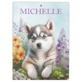 Waterverf Flowers en Siberian Husky Klembord (Achterkant)
