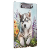 Waterverf Flowers en Siberian Husky Klembord (Rechts)