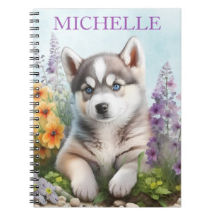 Waterverf Flowers en Siberian Husky Notitieboek