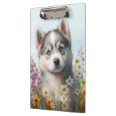 Waterverf Flowers en Siberian Husky Puppy Klembord (Links)
