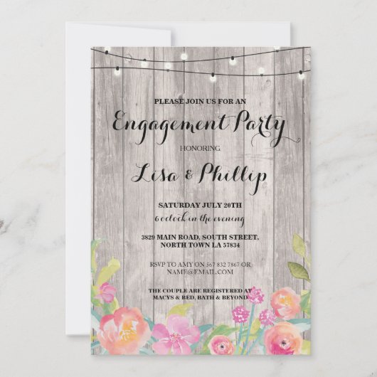 Waterverf Flowers Engagement Party Floral Invite Kaart (Voorkant)