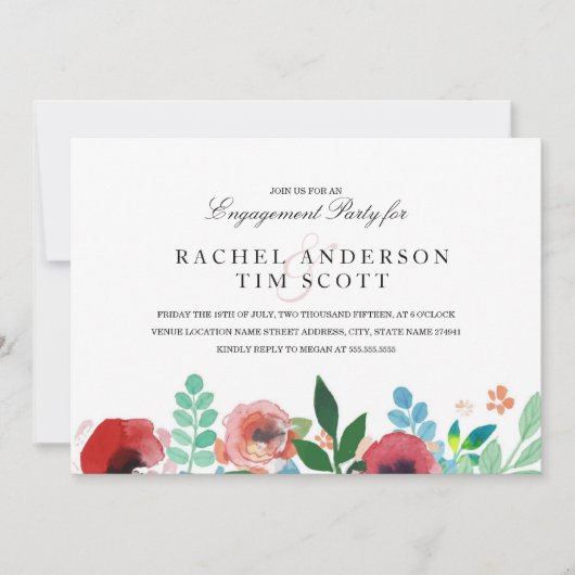 Waterverf Flowers Engagement Party Uitnodigen Kaart (Voorkant)