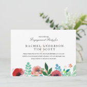 Waterverf Flowers Engagement Party Uitnodigen Kaart (Staand voorkant)