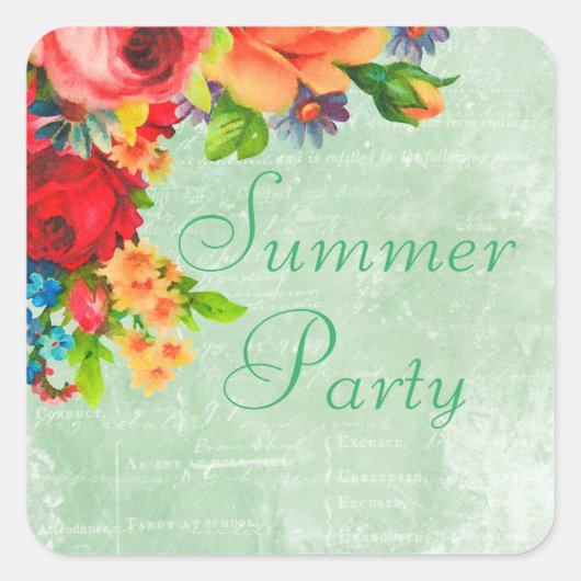 Waterverf Flowers Envelope Seals Square Stickers (Voorkant)