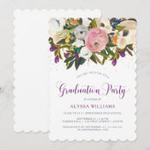 Waterverf Flowers | Faux Glitter Afstudeerfeest Kaart (Voorkant / Achterkant)