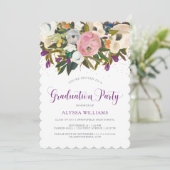 Waterverf Flowers | Faux Glitter Afstudeerfeest Kaart (Staand voorkant)