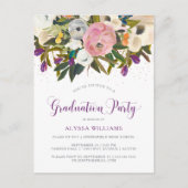 Waterverf Flowers | Faux Glitter Afstudeerfeest Uitnodiging Briefkaart (Voorkant)
