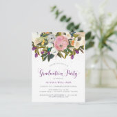 Waterverf Flowers | Faux Glitter Afstudeerfeest Uitnodiging Briefkaart (Staand voorkant)