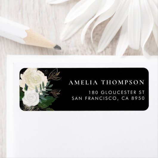 Waterverf Flowers & Faux Gold Glitter krijtbord Etiket (Insitu)