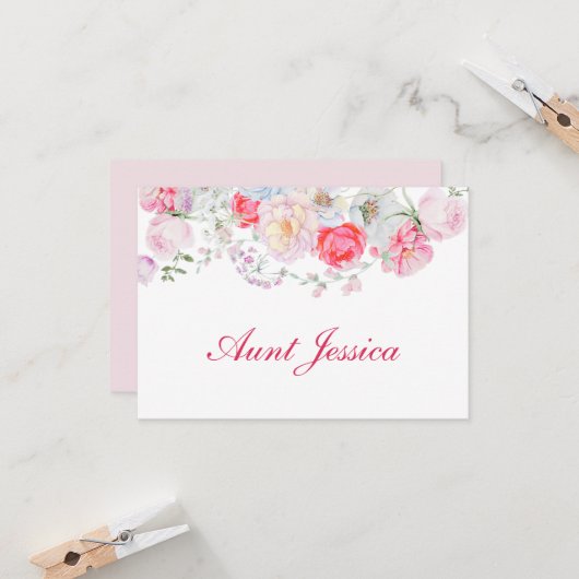 Waterverf Flowers Flat Place Card (Voorkant / Achterkant in situ)