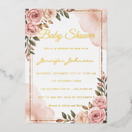  Waterverf Flowers Garden Baby shower Folie Uitnodiging