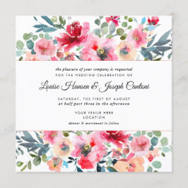 Waterverf Flowers Garden Rozen, Red Ombre Wedding Kaart