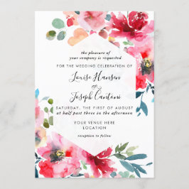 Waterverf Flowers Garden Rozen, Red Ombre Wedding Kaart