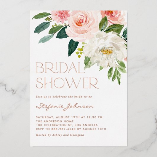  Waterverf Flowers Garden Vrijgezellenfeest Folie Uitnodiging (Voorkant)