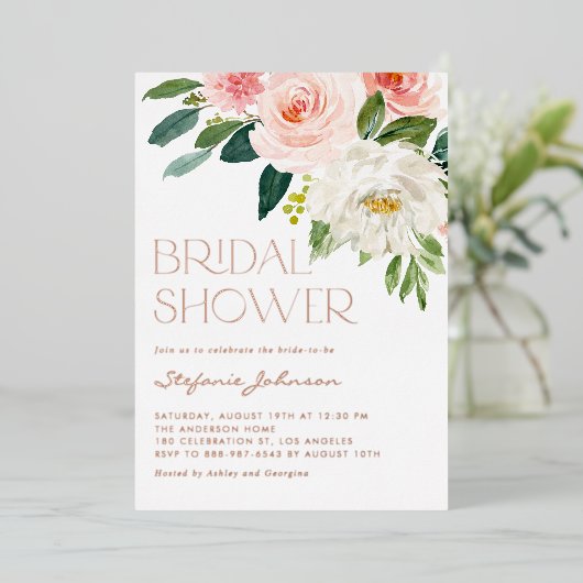 Waterverf Flowers Garden Vrijgezellenfeest Folie Uitnodiging (Staand Voorkant)