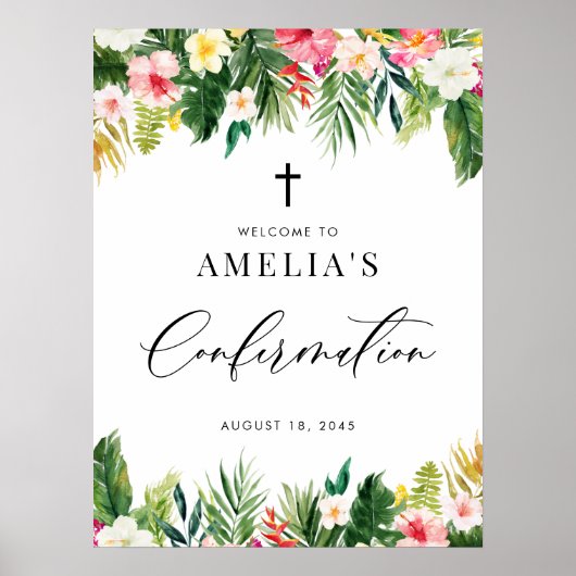 Waterverf Flowers Garland Tropische Bevestiging Poster (Voorkant)