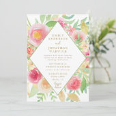 Waterverf Flowers Geometric Wedding Invitation Kaart (Staand voorkant)