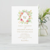 Waterverf Flowers Geometric Wedding Invitation Kaart (Staand voorkant)