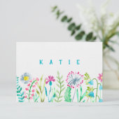 Waterverf Flowers gepersonaliseerd briefpapier Bedankkaart (Staand voorkant)