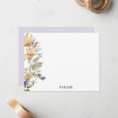 Waterverf Flowers Gepersonaliseerde Flat Note Kaar Notitiekaartje (Voorkant / Achterkant in situ)