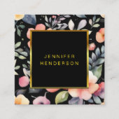 Waterverf Flowers Gold Black Professional Vierkante Visitekaartje (Voorkant)