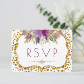 Waterverf Flowers Gold Glitter Confetti RSVP (Staand voorkant)
