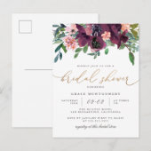 Waterverf Flowers & Gold Glitter Vrijgezellenfeest Uitnodiging Briefkaart (Voorkant / Achterkant)