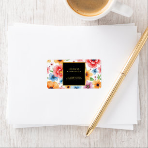 Waterverf Flowers Goud Zwart retouradres Etiket