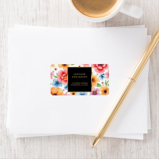 Waterverf Flowers Goud Zwart retouradres Etiket (Insitu)