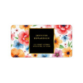 Waterverf Flowers Goud Zwart retouradres Etiket (Voorkant)