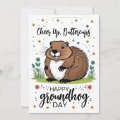 Waterverf Flowers Groundhog Day Schattige Phil Feestdagenkaart (Voorkant)