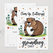 Waterverf Flowers Groundhog Day Schattige Phil Feestdagenkaart (Voorkant / Achterkant)