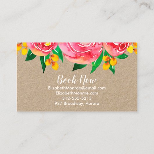 Waterverf Flowers Hair Stylist Salon Makeup Kraft Visitekaartje (Achterkant)