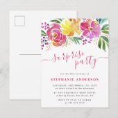 Waterverf Flowers Handgeschreven Verrassingsfeest Uitnodiging Briefkaart (Voorkant / Achterkant)