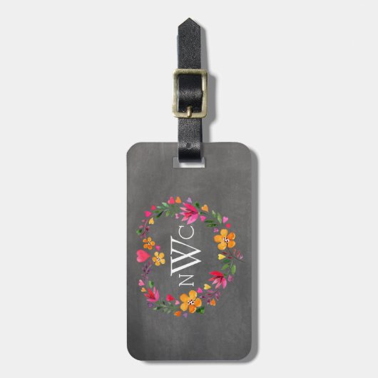 Waterverf Flowers Heart Wreath | Grijze karton Bagagelabel (Voorkant verticaal)