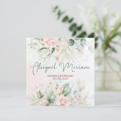 Waterverf Flowers Hebrew Bat Mitzvah Uitnodiging (Staand voorkant)