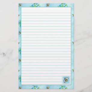 Waterverf Flowers Honey Bee Blue Lined Briefpapier