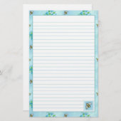 Waterverf Flowers Honey Bee Blue Lined Briefpapier (Voorkant / Achterkant)