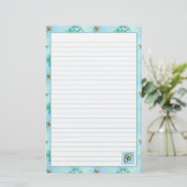 Waterverf Flowers Honey Bee Blue Lined Briefpapier (Staand voorkant)