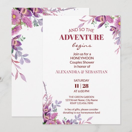 Waterverf Flowers Honeymoon Shower Kaart (Voorkant / Achterkant)