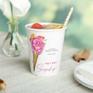 WATERVERF FLOWERS ICE CREAM - VRIJGEZELLENFEEST PAPIEREN BEKERS