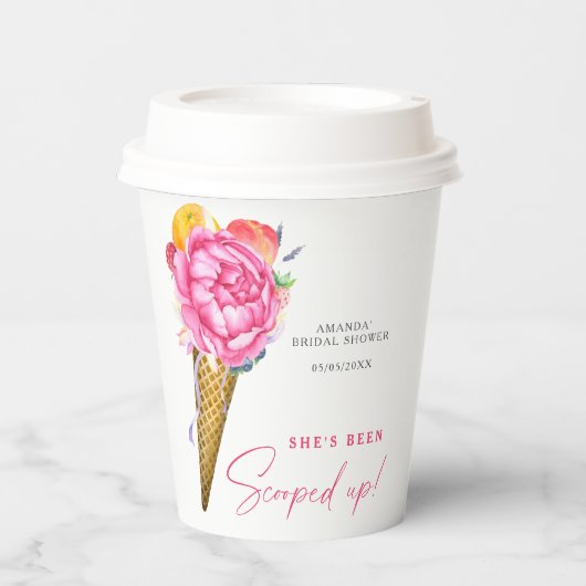 WATERVERF FLOWERS ICE CREAM - VRIJGEZELLENFEEST PAPIEREN BEKERS (Voorkant)