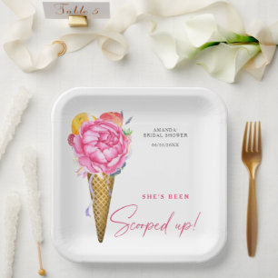 WATERVERF FLOWERS ICE CREAM - VRIJGEZELLENFEEST PAPIEREN BORDJE
