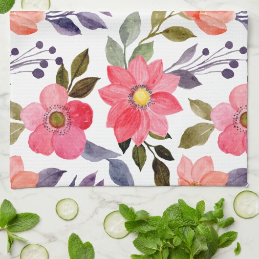 Waterverf Flowers Kitchen Towel Theedoek (Gevouwen)