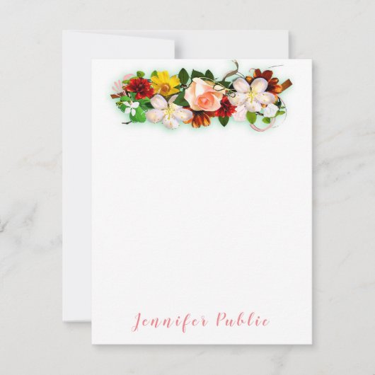 Waterverf Flowers Kleurrijk Handgeschreven Script Notitiekaartje (Voorkant)