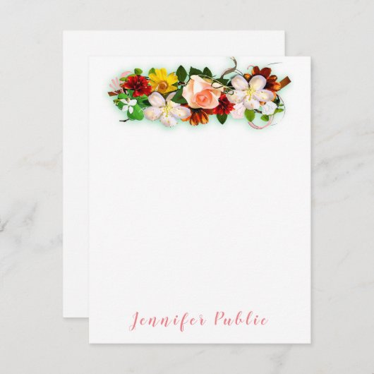 Waterverf Flowers Kleurrijk Handgeschreven Script Notitiekaartje (Voorkant / Achterkant)