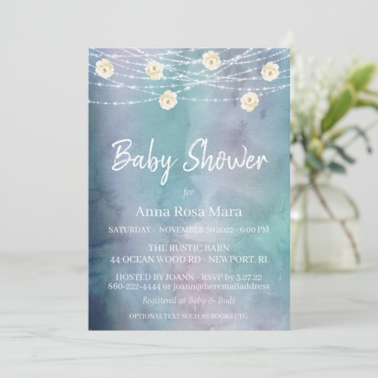*~* Waterverf Flowers Lights Rozen Baby shower Kaart (Staand voorkant)