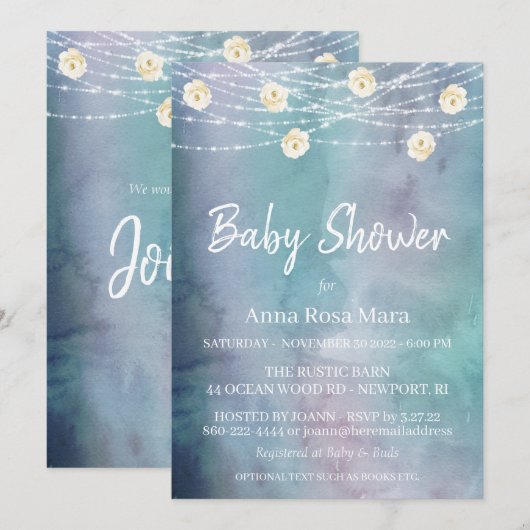 *~* Waterverf Flowers Lights Rozen Baby shower Kaart (Voorkant / Achterkant)
